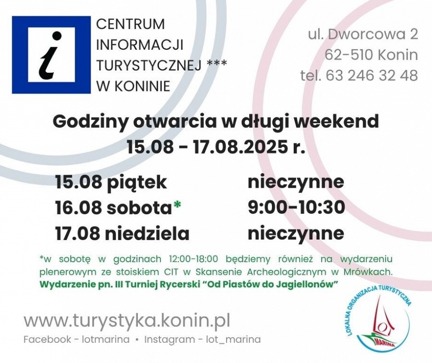 Godziny otwarcia biura Centrum Informacji Turystycznej