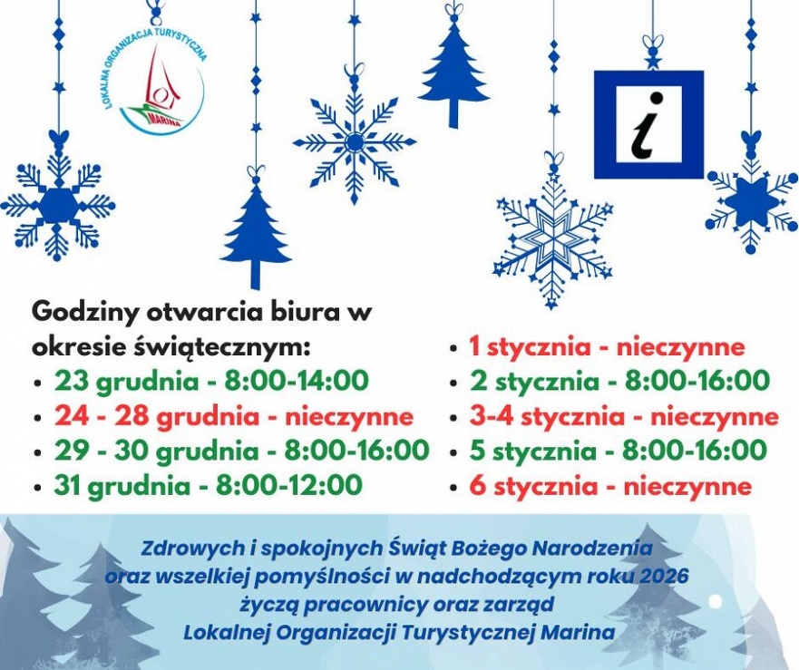 Godziny otwarcia biura w okresie świątecznym