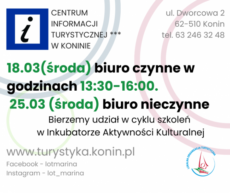 Zmiana godzin otwarcia biura 18 oraz 25 marca